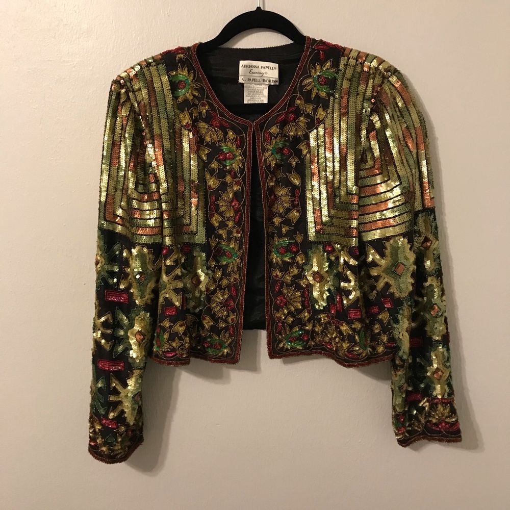 Vtg Adrianna Papell Sequin Beaded Evening Jacket